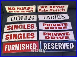 10 Nos Real Authentic 1960s Vintage Restrooms, Parking, Funny Tin Sign 4.25x14
