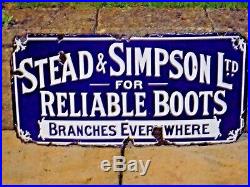 1920s Original Vintage ENAMEL STEAD & SIMPSON SIGN Reliable Boots