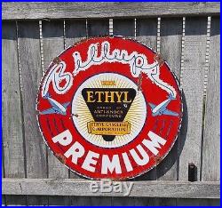 1930's ETHYL Gasoline Billups Premium Porcelain Sign Service Station Gas Vintage