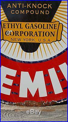 1930's ETHYL Gasoline Billups Premium Porcelain Sign Service Station Gas Vintage