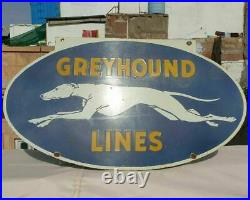 1930's Old Antique Vintage Rare Greyhound Lines Porcelain Enamel Big Sign Board