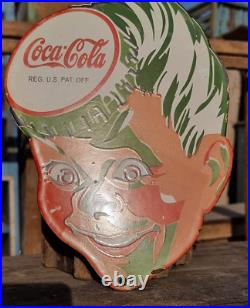 1930's Old Vintage Antique Rare Coca-Cola Embossed Porcelain Enamel Sign Board