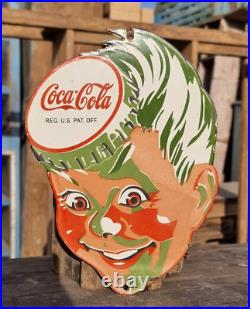 1930's Old Vintage Antique Rare Coca-Cola Embossed Porcelain Enamel Sign Board