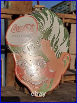 1930's Old Vintage Antique Rare Coca-Cola Embossed Porcelain Enamel Sign Board