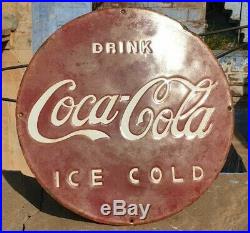 1930's Old Vintage Rare Antique Coca Cola Ice Cold Porcelain Enamel Sign Board