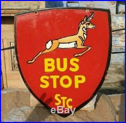 1930's Old Vintage Rare DOUBLE SIDED STC Bus Stop Ad Porcelain Enamel Sign Board