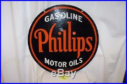 1930s Phillips Gasoline Double Sided Vintage Advertising Porcelain Sign