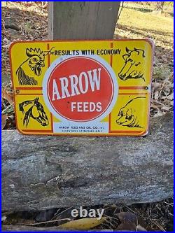 1935 Vintage Arrow Feed And Oil Co. Buffalo, New York Porcelain Sign