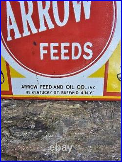 1935 Vintage Arrow Feed And Oil Co. Buffalo, New York Porcelain Sign