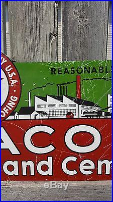 1936 TEXACO Roof Coatings Cement Galvanized Tin Sign Service Gas Oil Vintage