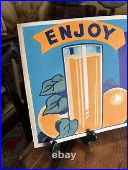 1938 Original Vintage Freshway Orange Drink Outdoor Indoor Litho Banner 50x12