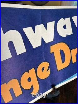 1938 Original Vintage Freshway Orange Drink Outdoor Indoor Litho Banner 50x12