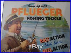 1938 PFLUEGER FISHING TACKLE Cardboard Standee Display Sign Vintage Original BIG