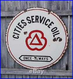 1940's CITIES SERVICE OILS 30 DSP Porcelain Sign Gas Oil Service Auto Vintage