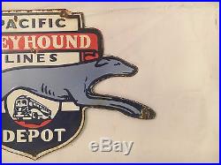 1940's Pacific Greyhound Lines Depot Vintage Porcelain Enamel Sign