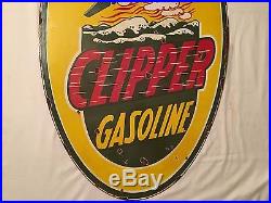 1940's Vintage Porcelain Clipper Gasoline 2 Sided Enamel Sign