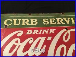 1940's Vintage Porcelain Coca Cola Curb Service Enamel sign