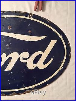 1940's Vintage Porcelain Ford Sales-Service Station 2 Sided Enamel Sign
