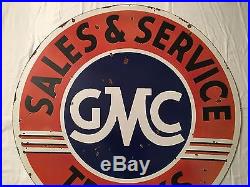 1940's Vintage Porcelain GMC Sales & Service Trucks 2 Sided Enamel Sign
