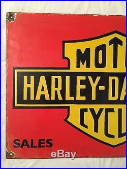 1940's Vintage Porcelain Harley Davidson Sales Service Enamel Sign