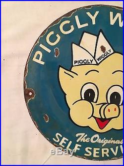 1940's Vintage Porcelain Piggly Wiggly Self Service Enamel Sign