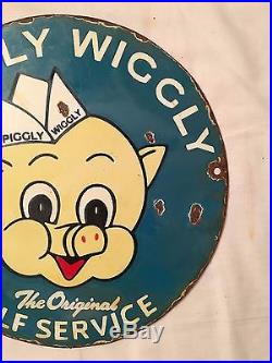 1940's Vintage Porcelain Piggly Wiggly Self Service Enamel Sign