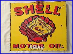 1940's Vintage Porcelain Shell Motor Oil With Flange 2.5'' Enamel Sign