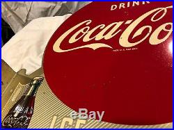 1949 COCA COLA Double Sided Flange Metal Gas Station Vintage Sign Ice Cold