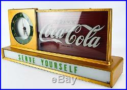 1950 Coca Cola Coke Diner Drug Store Advertising Clock Sign Vintage Lighted Gold