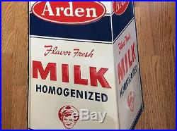 1950's Arden Milk Die Cut Embossed Tin Advertising Vintage Sign WithLogo Boy