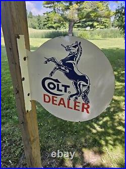 1950's Vintage Colt Porcelain Double-sided Gun Dealer Flange Porcelain Sign