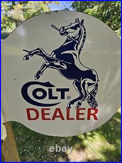 1950's Vintage Colt Porcelain Double-sided Gun Dealer Flange Porcelain Sign