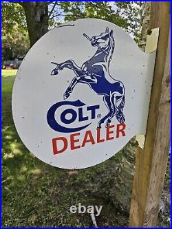 1950's Vintage Colt Porcelain Double-sided Gun Dealer Flange Porcelain Sign