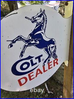 1950's Vintage Colt Porcelain Double-sided Gun Dealer Flange Porcelain Sign