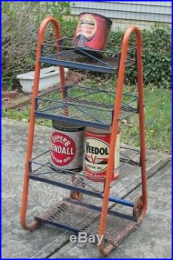 1950's Vintage Original Gulf Gas Station Oil Rack / with Cast Iron Wheels