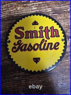 1950's Vintage Smith Gasoline Porcelain Sign 6 In Diameter