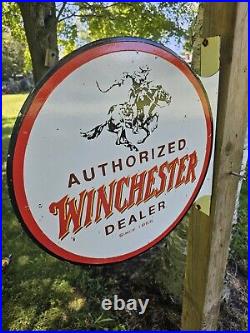 1950's Vintage Winchester Porcelain Double-sided Dealer Flange Sign 17 X 17