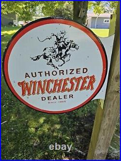 1950's Vintage Winchester Porcelain Double-sided Dealer Flange Sign 17 X 17