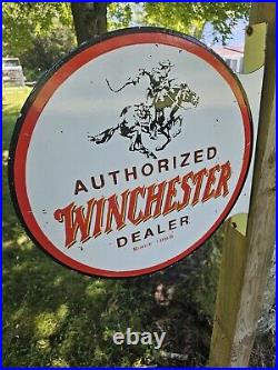 1950's Vintage Winchester Porcelain Double-sided Dealer Flange Sign 17 X 17