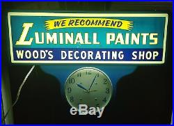 1950s LUMINALL PAINTS Electric Lighted Wall ClockVintage Advertising Sign