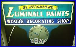 1950s LUMINALL PAINTS Electric Lighted Wall ClockVintage Advertising Sign