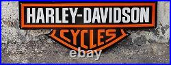 1950s Vintage Harley Davidson Motorcycles Die Cut Porcelain Enamel Sign 30x18