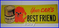 1960s VINTAGE MFA OIL SIGN OIL CAN ADVERTISING SIGN MFA GOLD BOND DOG GRAPHIC