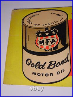 1960s VINTAGE MFA OIL SIGN OIL CAN ADVERTISING SIGN MFA GOLD BOND DOG GRAPHIC