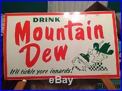 1965 Vintage Antique Mountain Dew Bottle Jug Hillbilly Tin Non Porcelain Sign