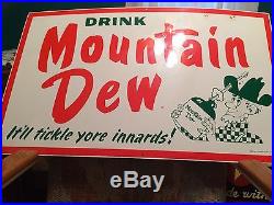 1965 Vintage Antique Mountain Dew Bottle Jug Hillbilly Tin Non Porcelain Sign