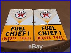 2 Vintage USA Texaco Fuel Chief 1 (Diesel Fuel) porcelain signs