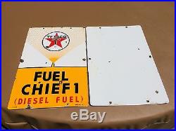 2 Vintage USA Texaco Fuel Chief 1 (Diesel Fuel) porcelain signs
