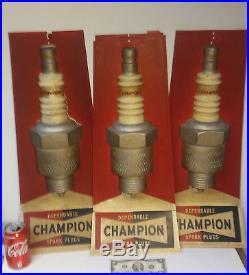 3 Vintage Champion Spark Plug 3d Body Garage Gas Station Dealer Sign Advertising