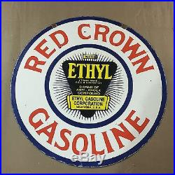 30 Vintage Porcelain Red Crown Ethyl Gasoline Enamel Sign double sided